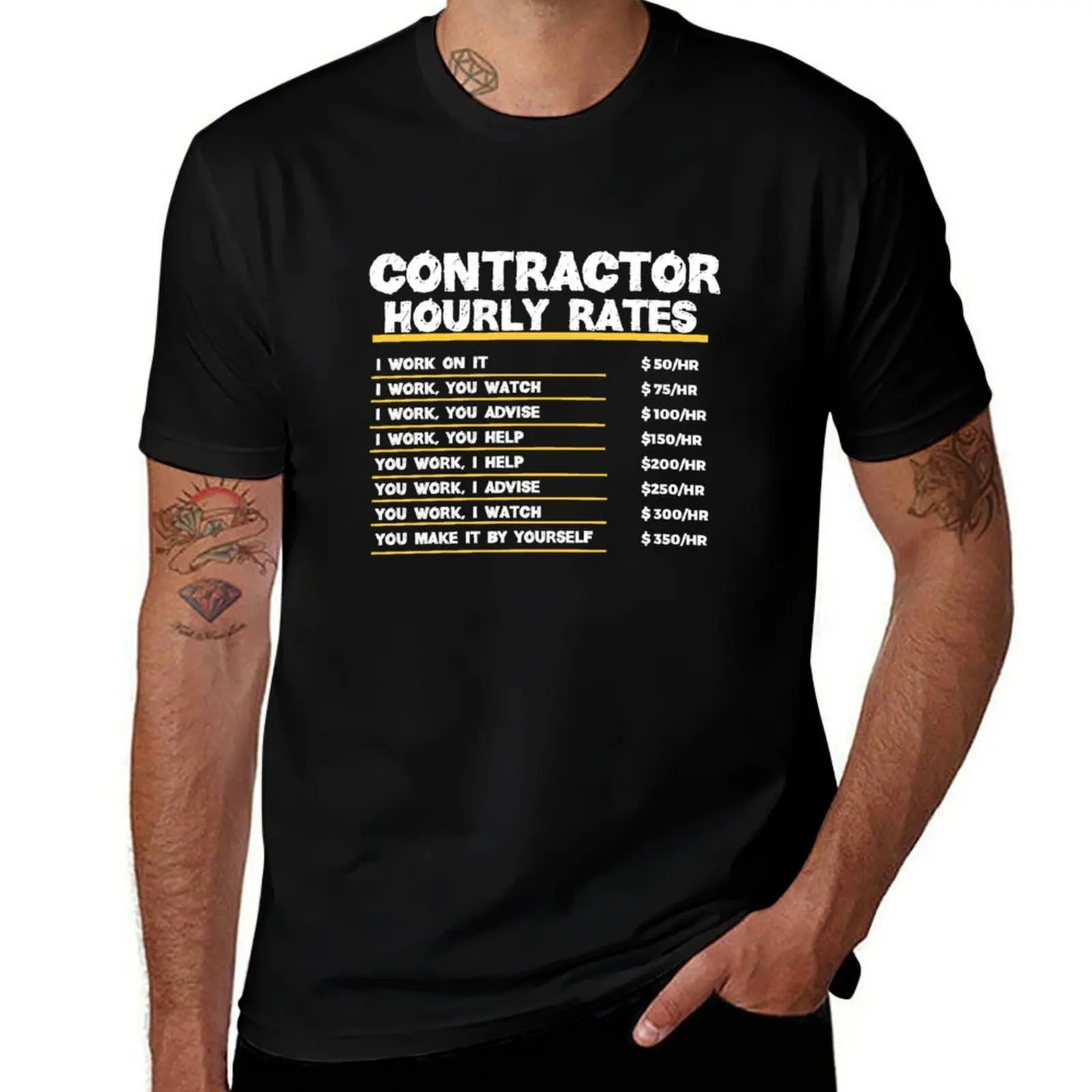 

Contractor Hourly Rates ~ Funny Contractor Labor Rates, Gift for Contractor Men T-Shirt men t shirt cotton 100% T-Shirt