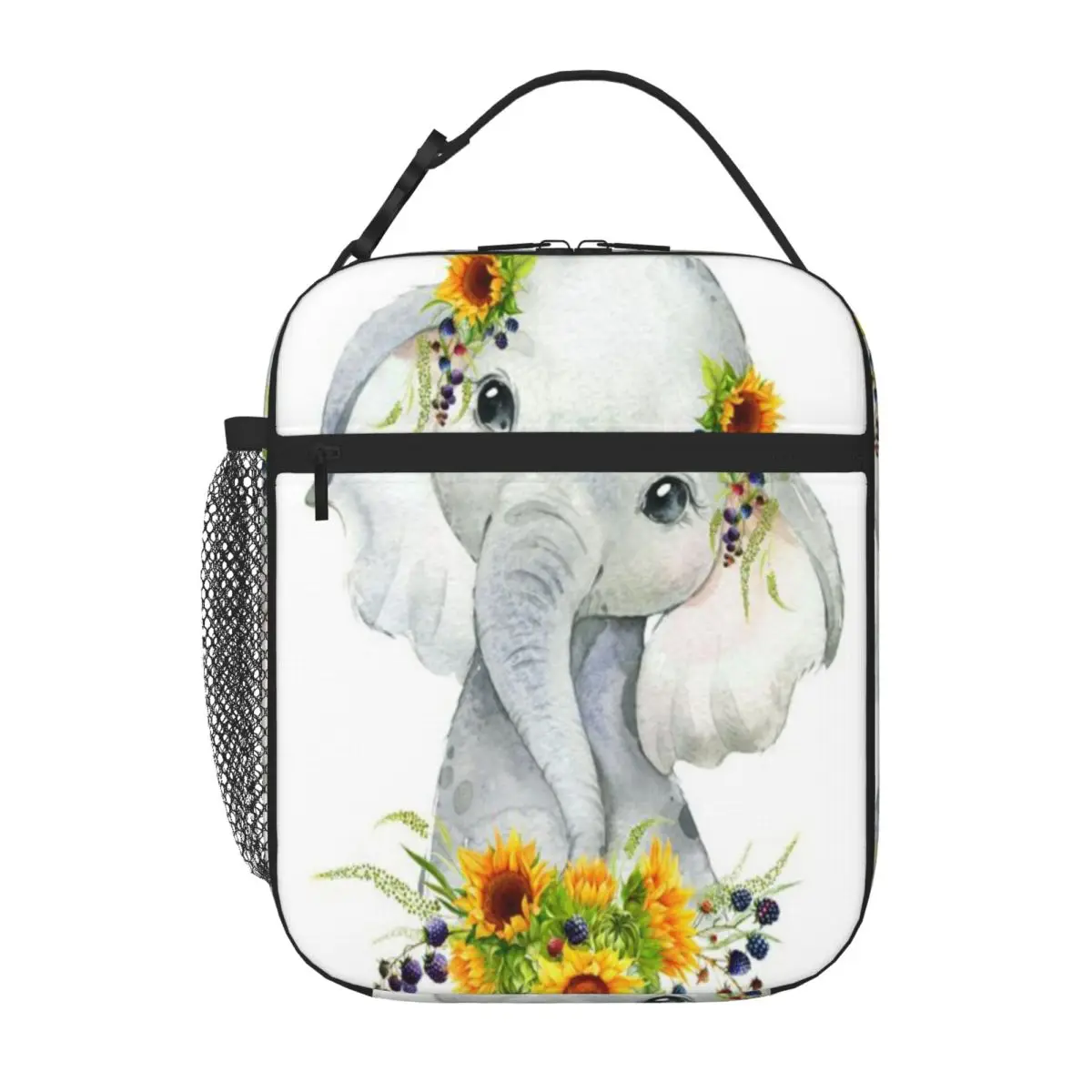 Bestselling Baby Elephant With Yellow Floral Sunflowers Rugged Adult Lunch Bag Weekend Getaway Lunch Tote