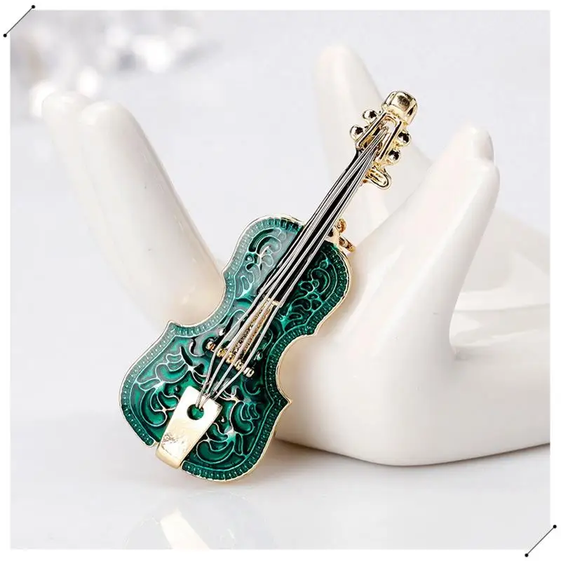 Green Concert Enamel Pin Violin Clothes Lapel Brooches Cute Musical Instrument Jewelry Gift