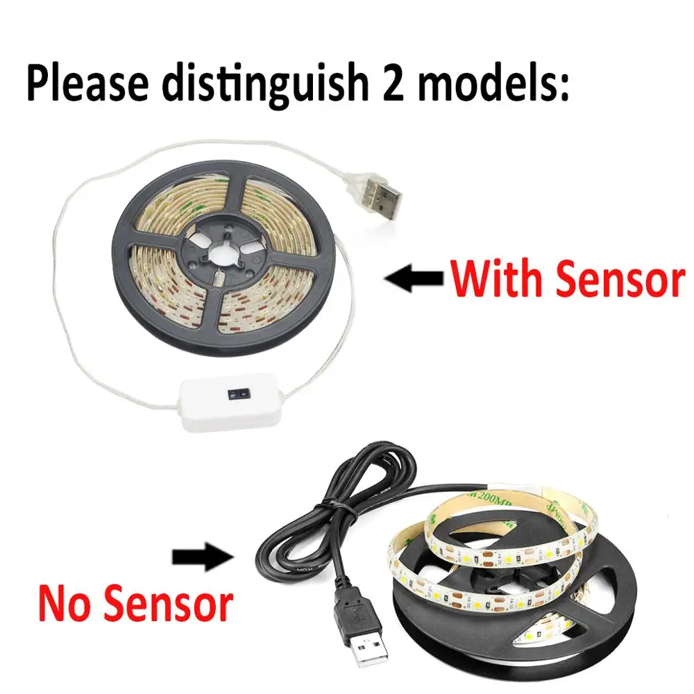 DC 5V Hand Sweep Sensor LED Strips Flexible Tape USB Cable Powered Ribbon Diode Tape LED Lights 1- 5M for Kitchen Cabinet Lamp