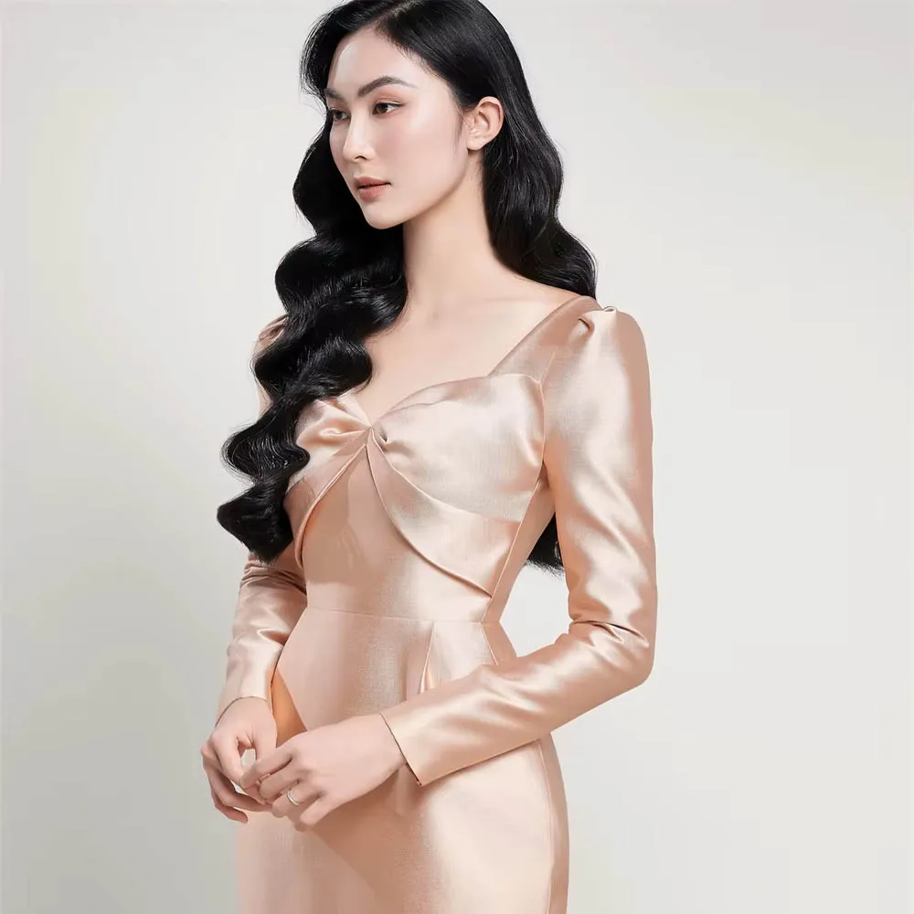 Abito da sera grazioso personalizzato con scollo a V Delicate maniche lunghe Abiti da celebrità Temperamento Abiti da ballo speciali dritti