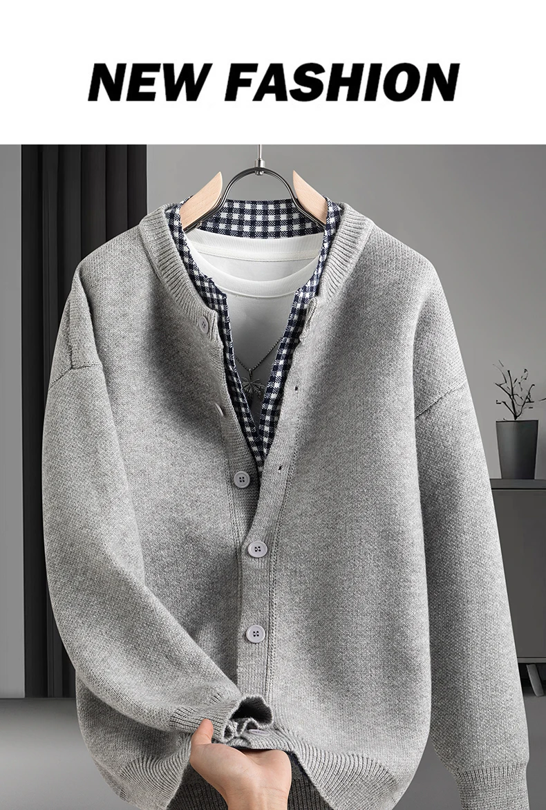 Hochwertiger Herren-Strickcardigan mit Langen Ärmeln, Rundhals und Knöpfen, Herbst-Winter Neue Cardigan-Jacke, Modische Vielseitige Herrenbekleidung – Detail 2