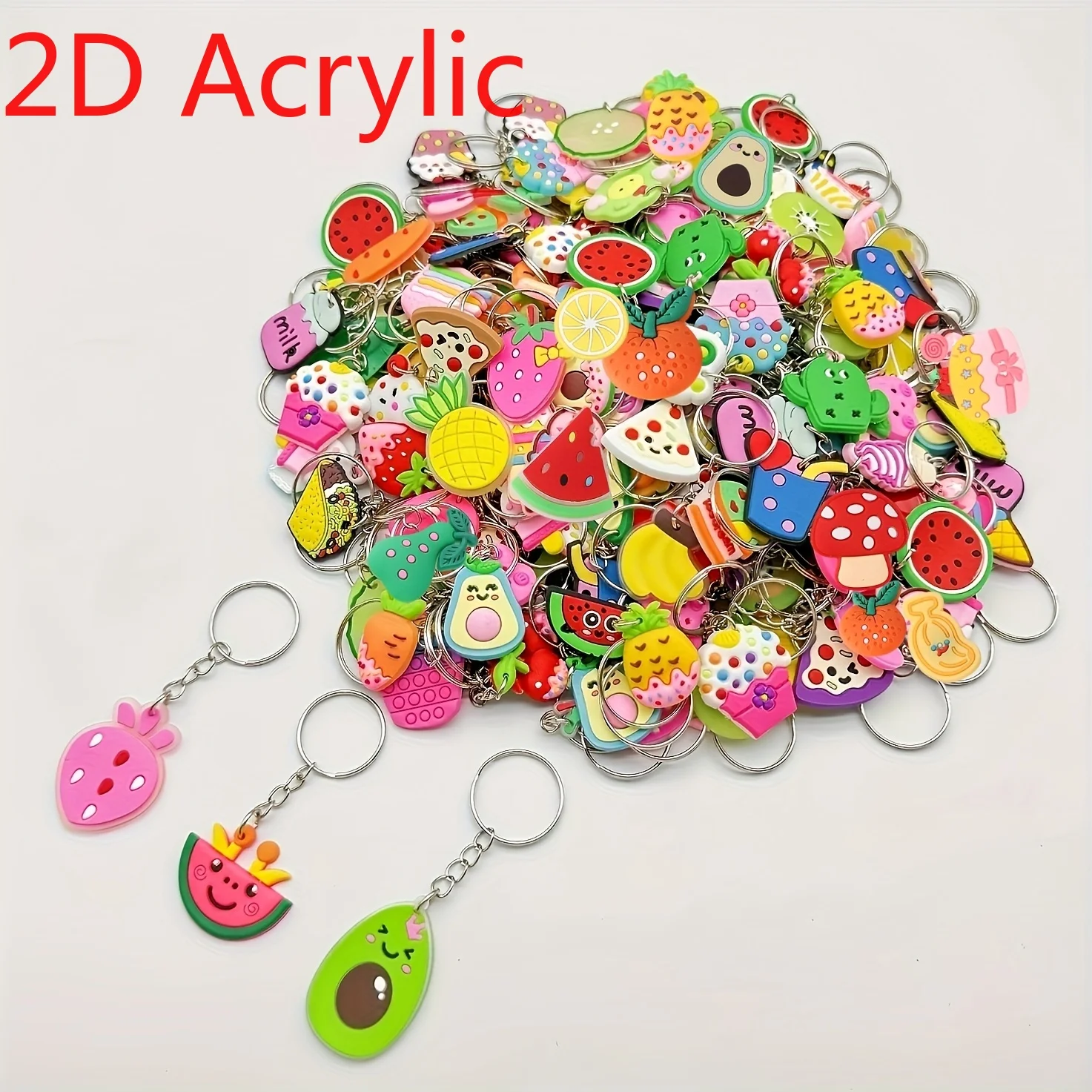 Cute Cartoon Fruit Dessert Acrylic Keychain Watermelon Strawberry Ice Cream Cake Pendant Keyring Backpack Decor Kids Party Gift