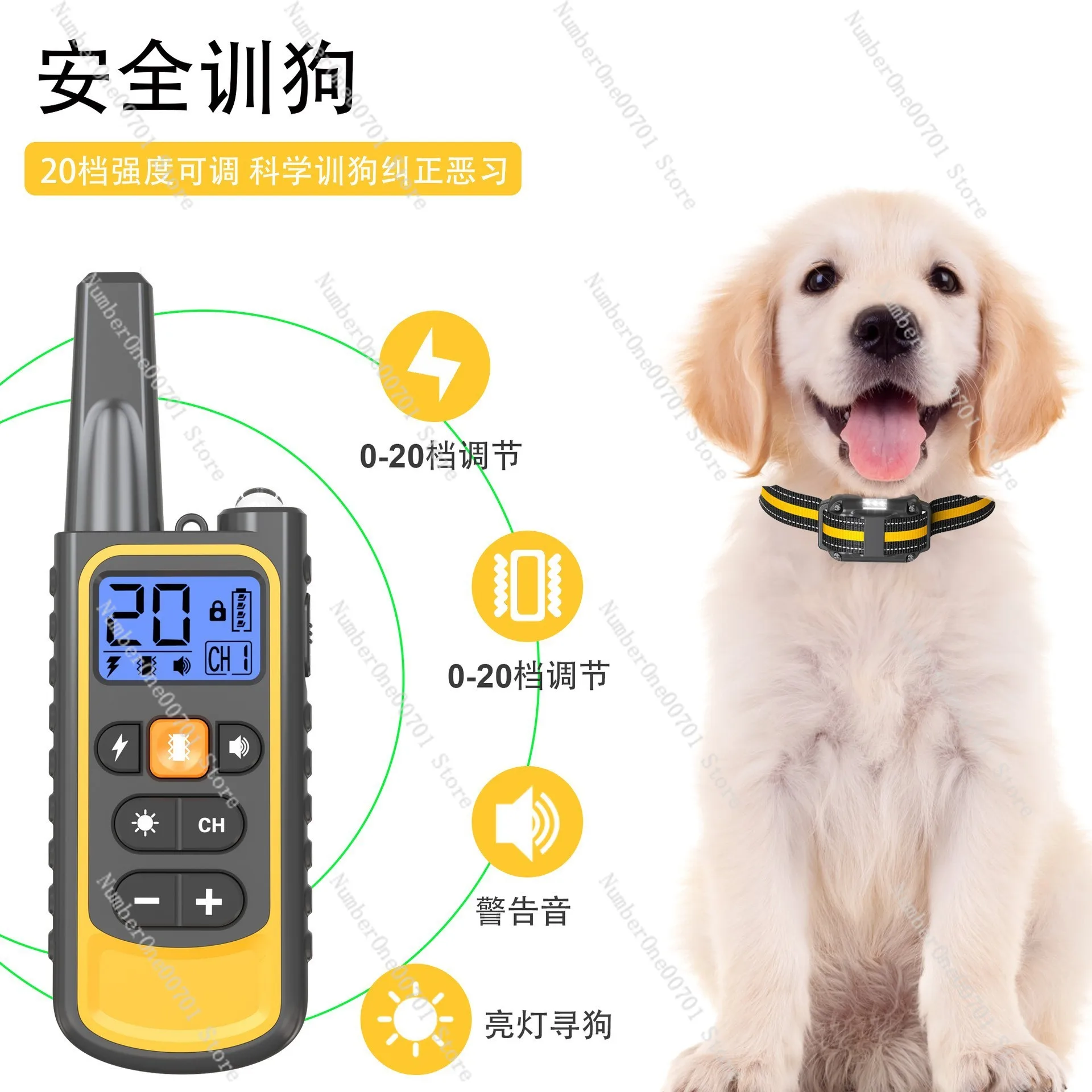 

Remote control dog trainer, bark stopper, electronic shock collar, rechargeable, waterproof, pet anti-barking training collar