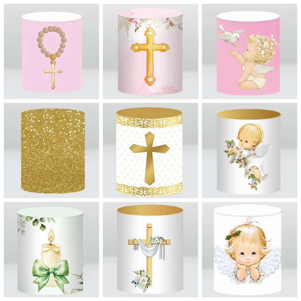 

First Holy Communion Baptism Column Backdrop BoyGirl Baby Baptism Party Decoration Cross Angel God Bless Background Bottom Cover