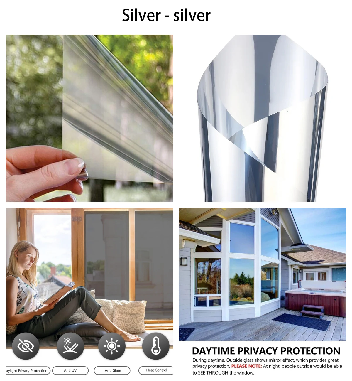 Privacy Window Film Self Adhesive Sun Protection Film Anti-UV One Way Heat Insulation Glass Stickers For Home Office Decor