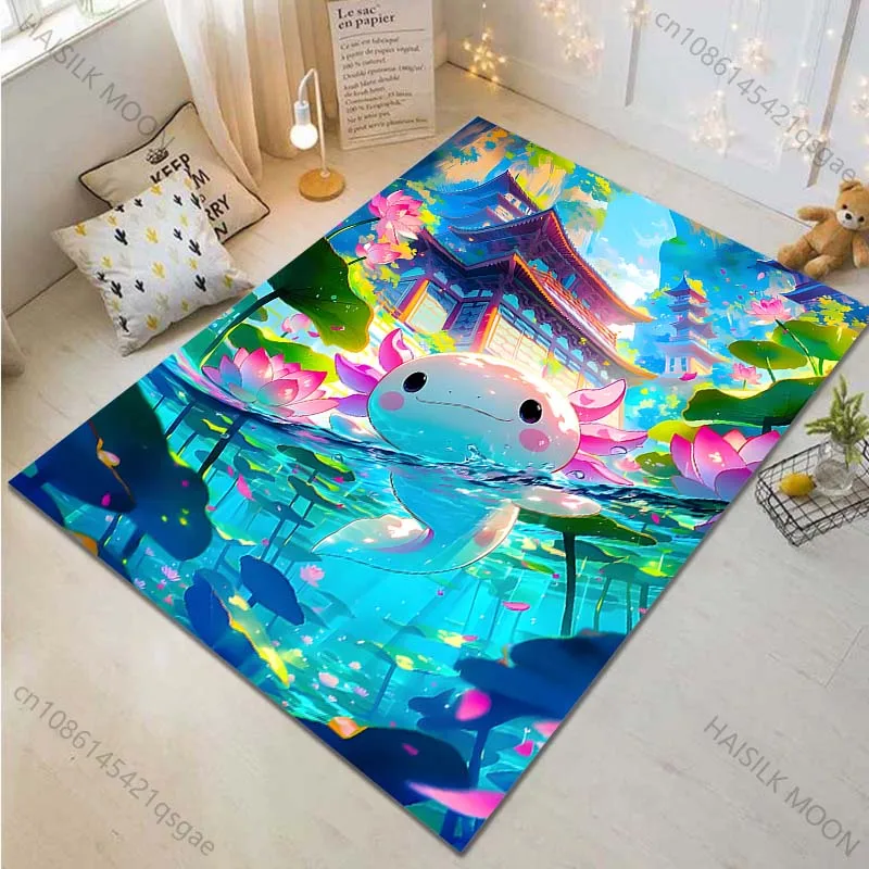 1PC Cute aquatic creature with lotuses Carpet for Living Room Bedroom Sofa Home Decor Rus Non-slip Floor Mat Luxury Gift