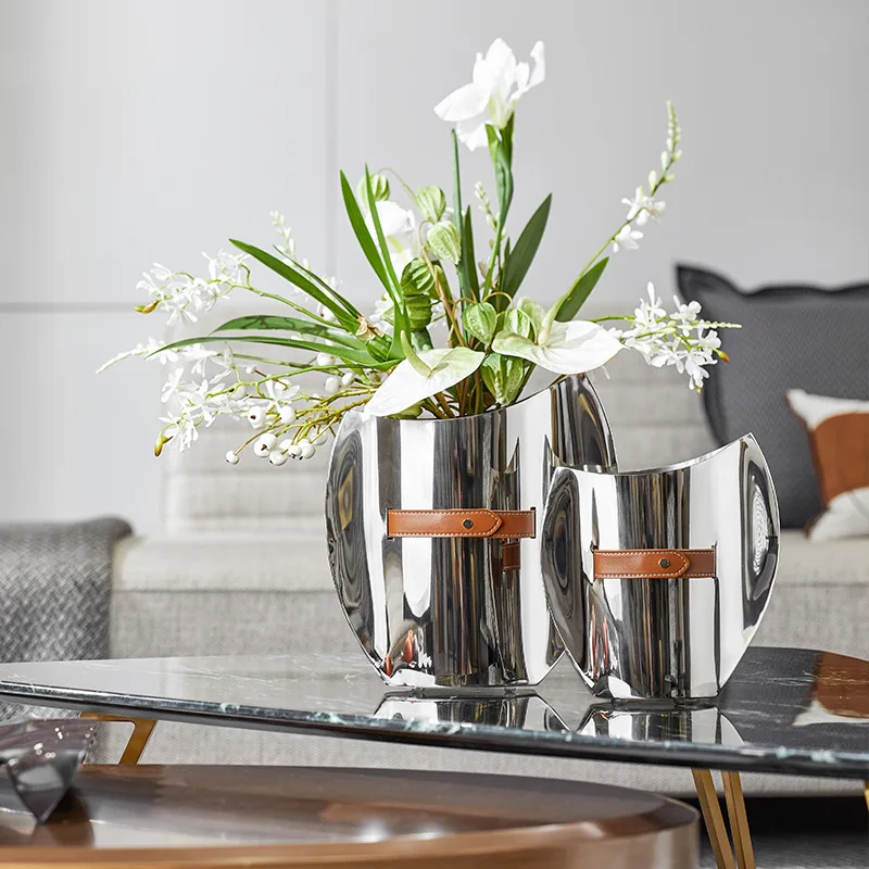 High-end light luxury model room ice bucket flower arrangement tray ornament hotel lobby living room entrance jewelry