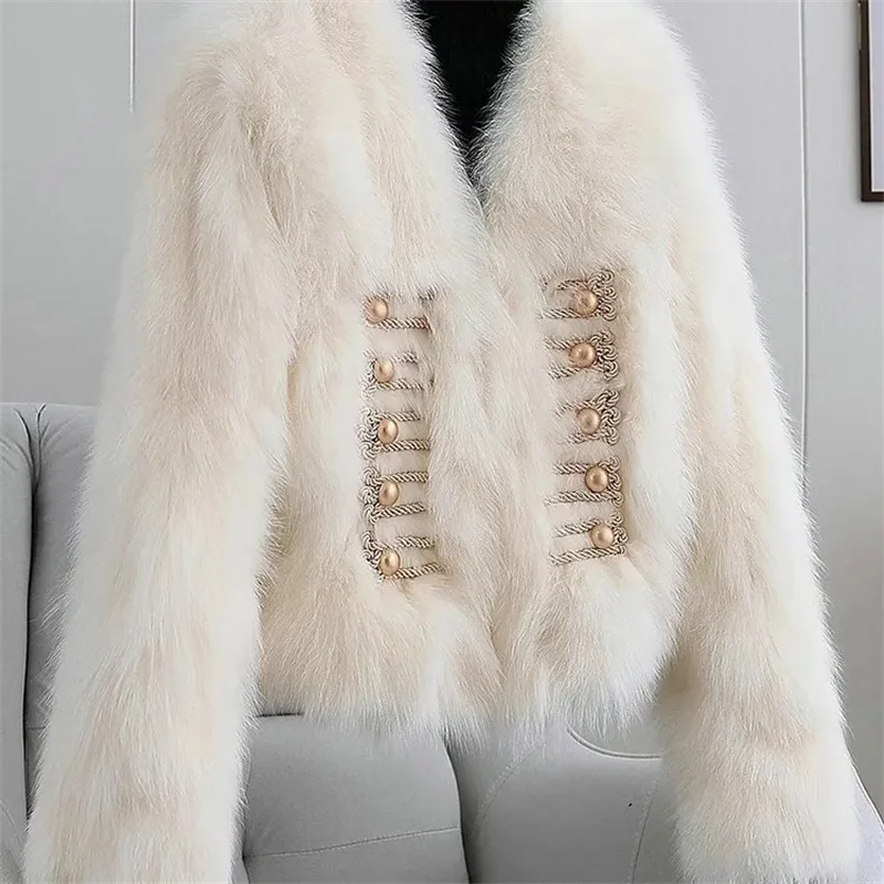 ﻿ Noble Faux Fox Fur Grass Coat Women's Short  2024 New Fur Coat 2024 Autumn/Winter Loose Fur Jackets Women's Plush Coat White