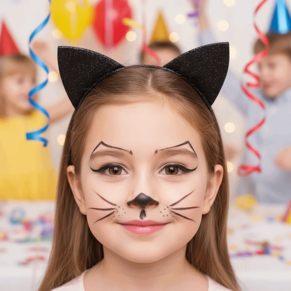Shinny Halloween Cat Ear Headband Fabric Wrapped Universal Cat Ear Hair Hoop with Non-slip Buckle Dress Up Head-wear