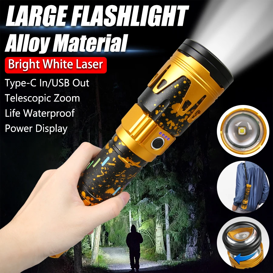 

High Power Led Flashlight Super Bright Long Range Zoom Torch Type C Rechargeable Outdoor Tactical Hand Lamp Camping Lantern