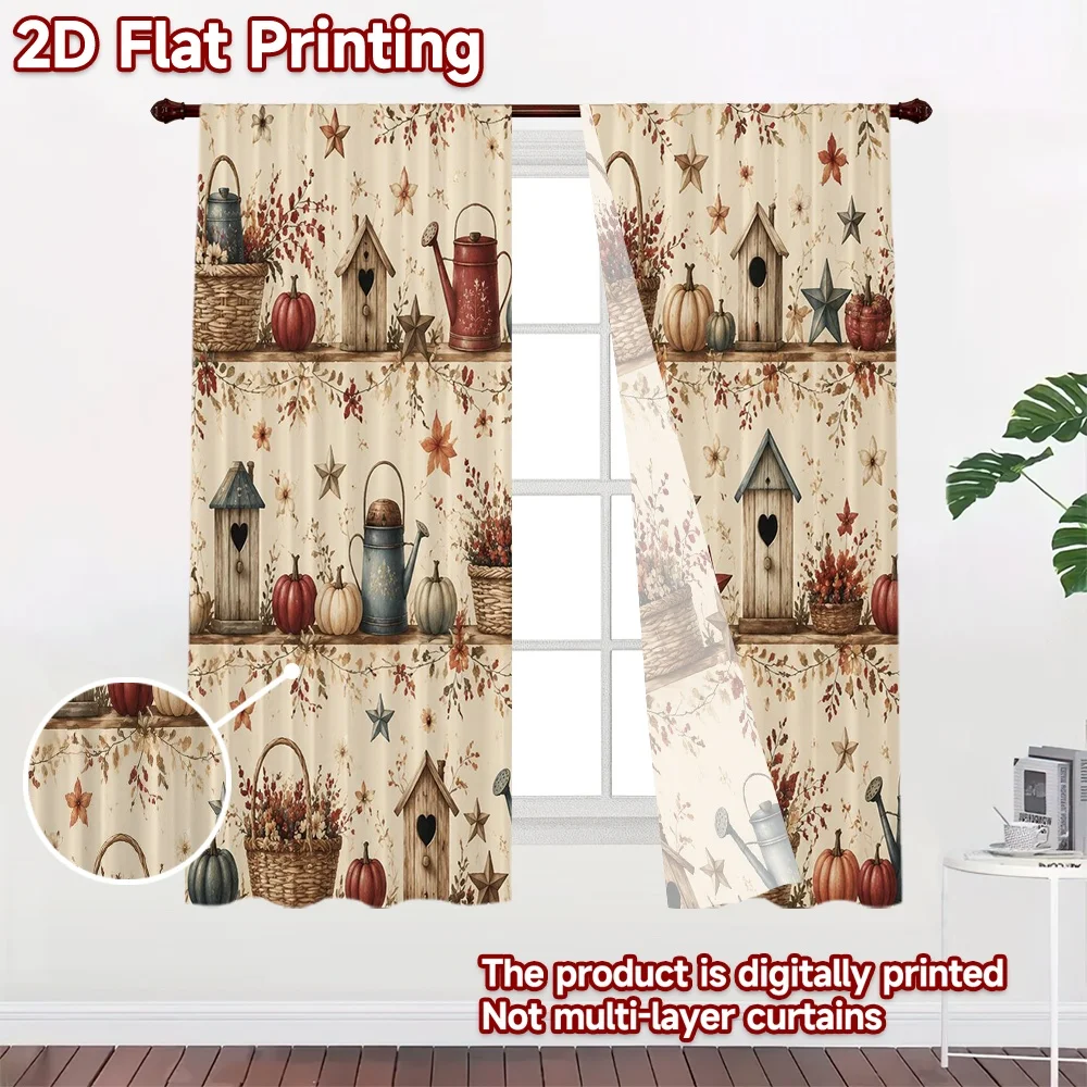 2D FLAT PRINTING 2pcs Curtains (Without Rod) Autumn Harvest Decorations Modern Modern Curtains Polyester Curtains Crescent Moon