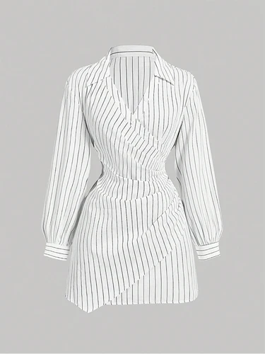 Vestido camisero adelgazante con cintura abierta y rayas para mujer, cuello en V, manga larga, fresco, elegante, cómodo, a la moda