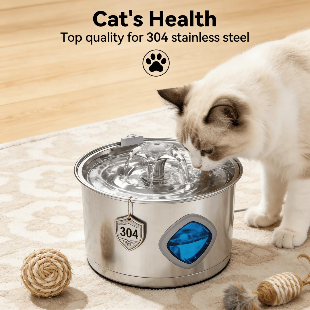 2.8L Automatic Pet Water Fountain Stainless Steel Smart Cat Water Dispenser with Circulating Filter for Dogs And Cats