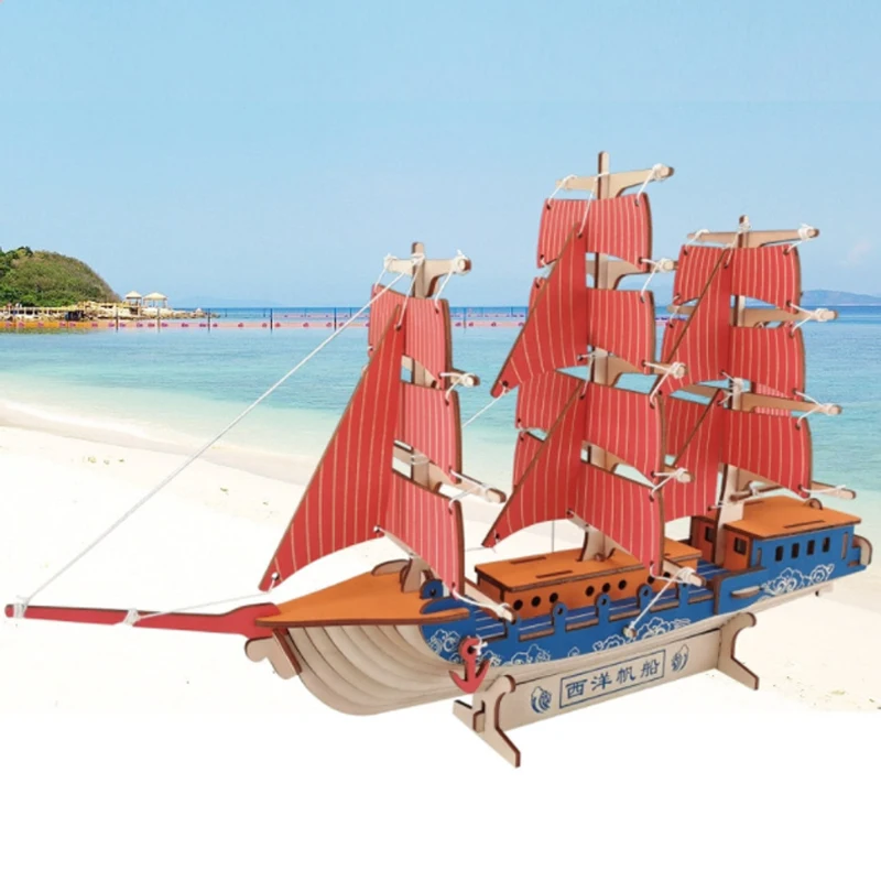 Diy modelo de madeira brinquedo 3d artesanal quebra-cabeça europeu vela navio kit de madeira jogo de montagem brinquedo crianças presente adulto p58