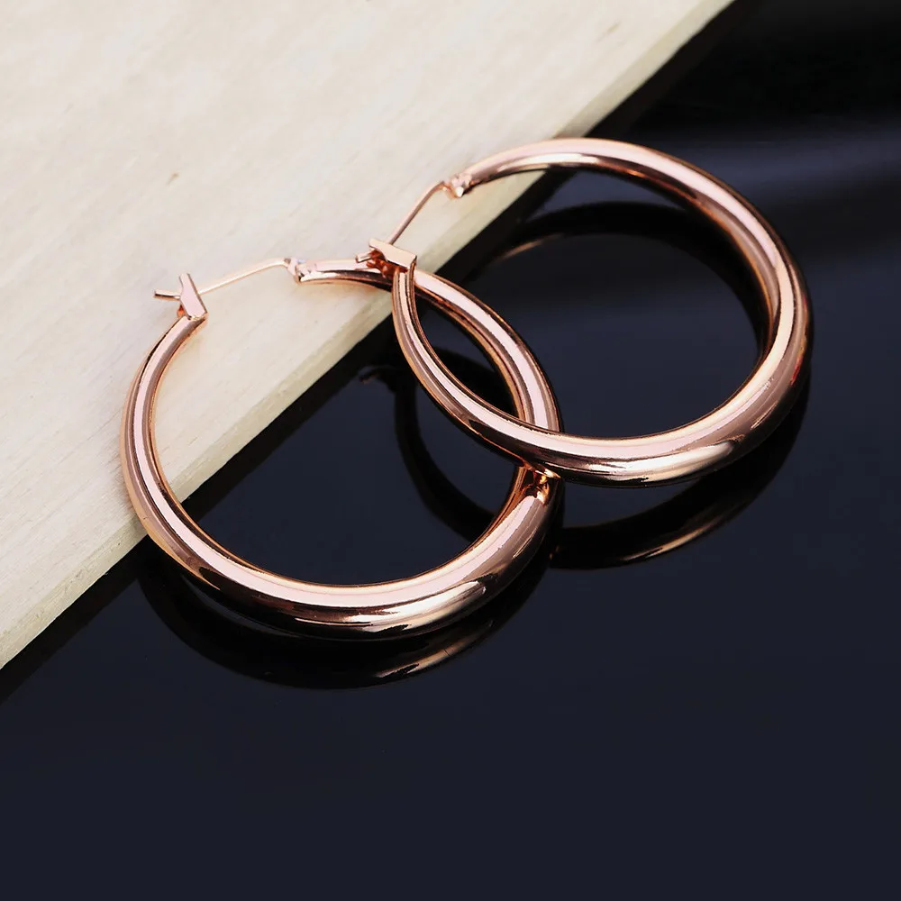 Accessories for Women Rose Gold Glossy Round Hoop Earrings for Woman Wedding Engagement Statement Party Anniversary Gift Jewelry