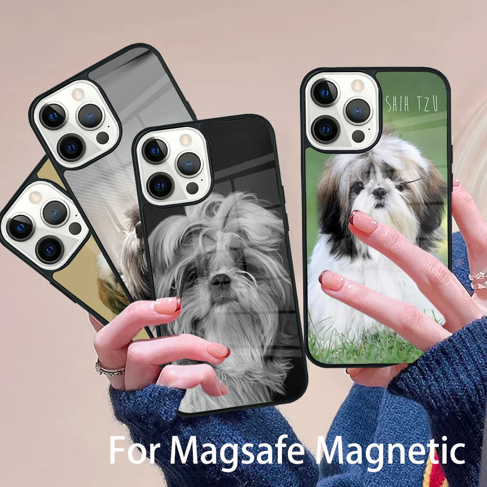 

Shih Tzu Puppy Dogs Phone Case Magesafe Magnetic Wireless Charge Cover For IPhone 16 11 12 13 14 15 Pro Max Plus Mini