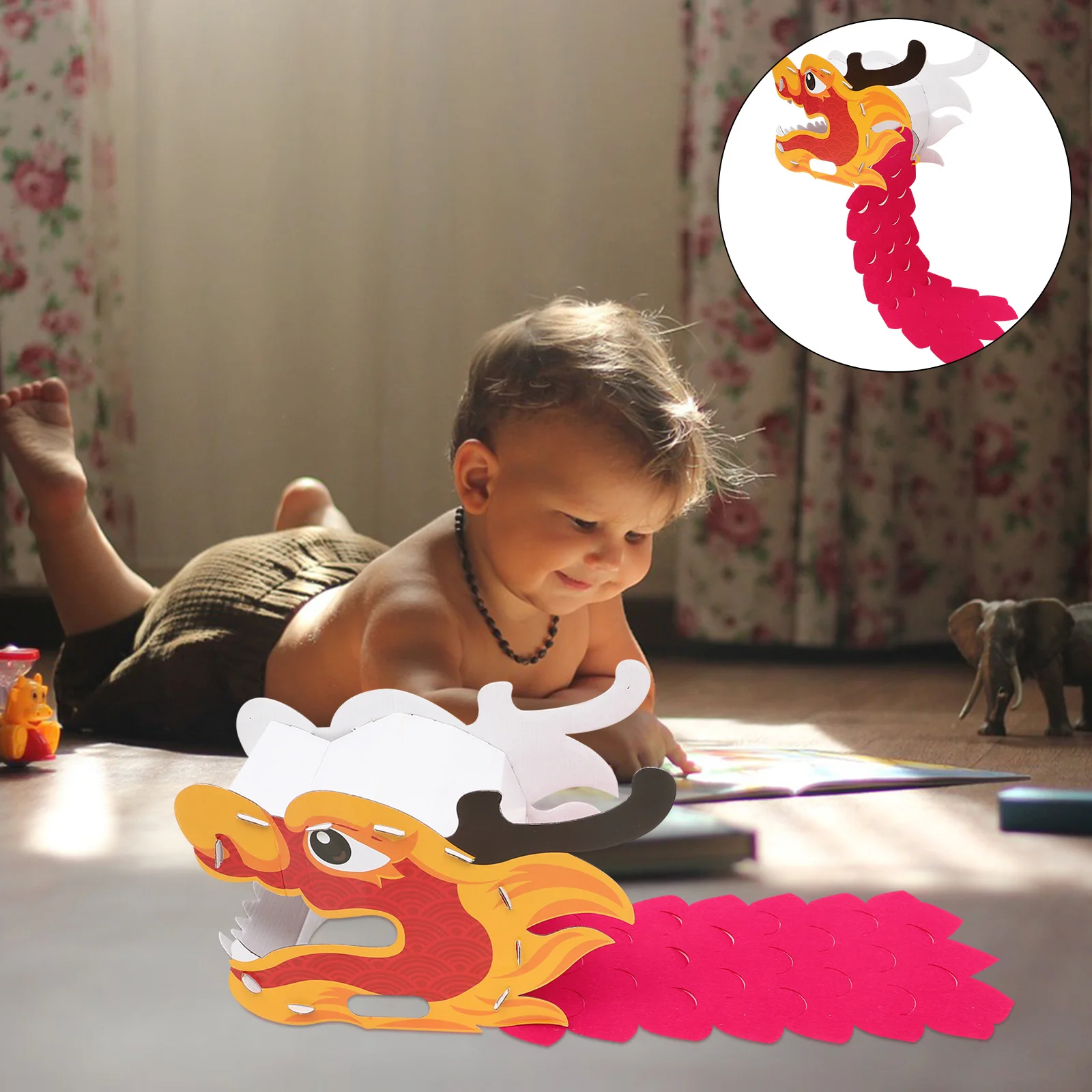 1Set Wearable DIY Paper Dragon Head for Kids Creative Dragon Head Decoration Kindergarten Home Activity Enhancing Hands-on