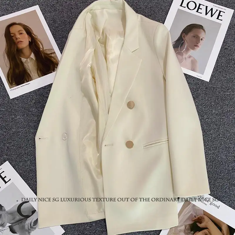

Women'S Blazer Coat Overcoat Female Clothes Large Coats Version Top Work Fall Striped Pocket Decoration Double Oversize Student