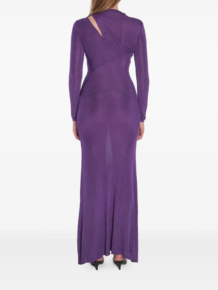 CHUJIE 2025, Frühherbst-Strickkleid im französischen Stil in Lila – Sexy figurbetontes, schmal geschnittenes, langes, elegantes Kleid, Viskose-Mischung