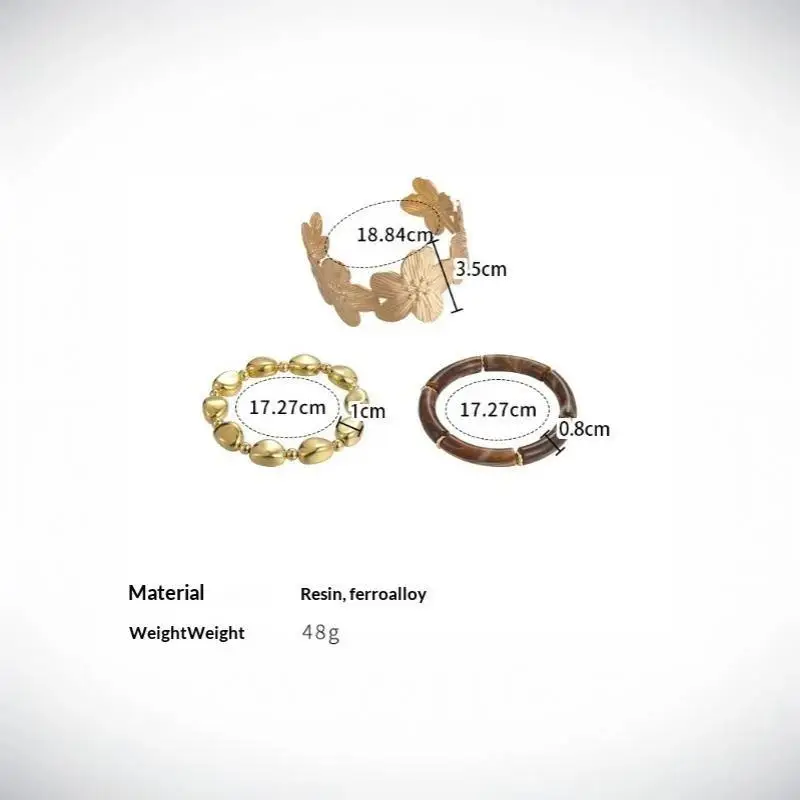 3-teiliges Set Ethnische Goldene Blüten-Harz-Armbänder für Frauen, Legierungsperlen-Design, Modischer Bohemian-Schmuck als Geburtstagsgeschenk für die Freundin – Detail 9
