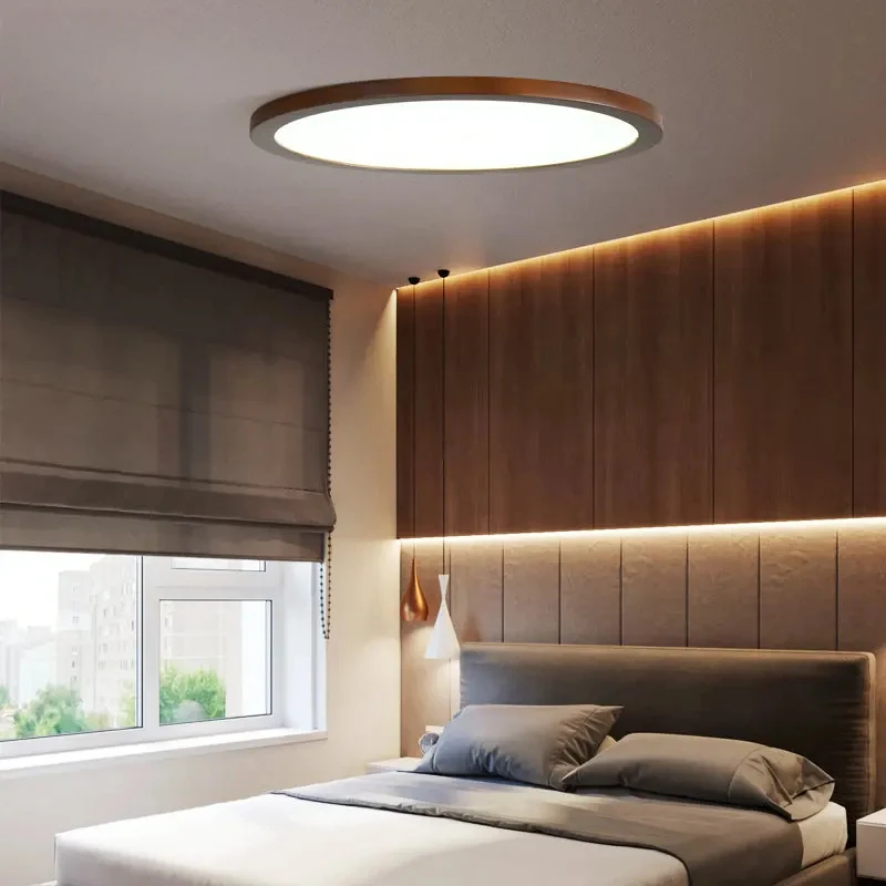 Round Ultra-thin Walnut Ceiling Lamp LED Bedroom Ceiling Light for Home Simple Living Room Dining Room Study Corridor Lighting