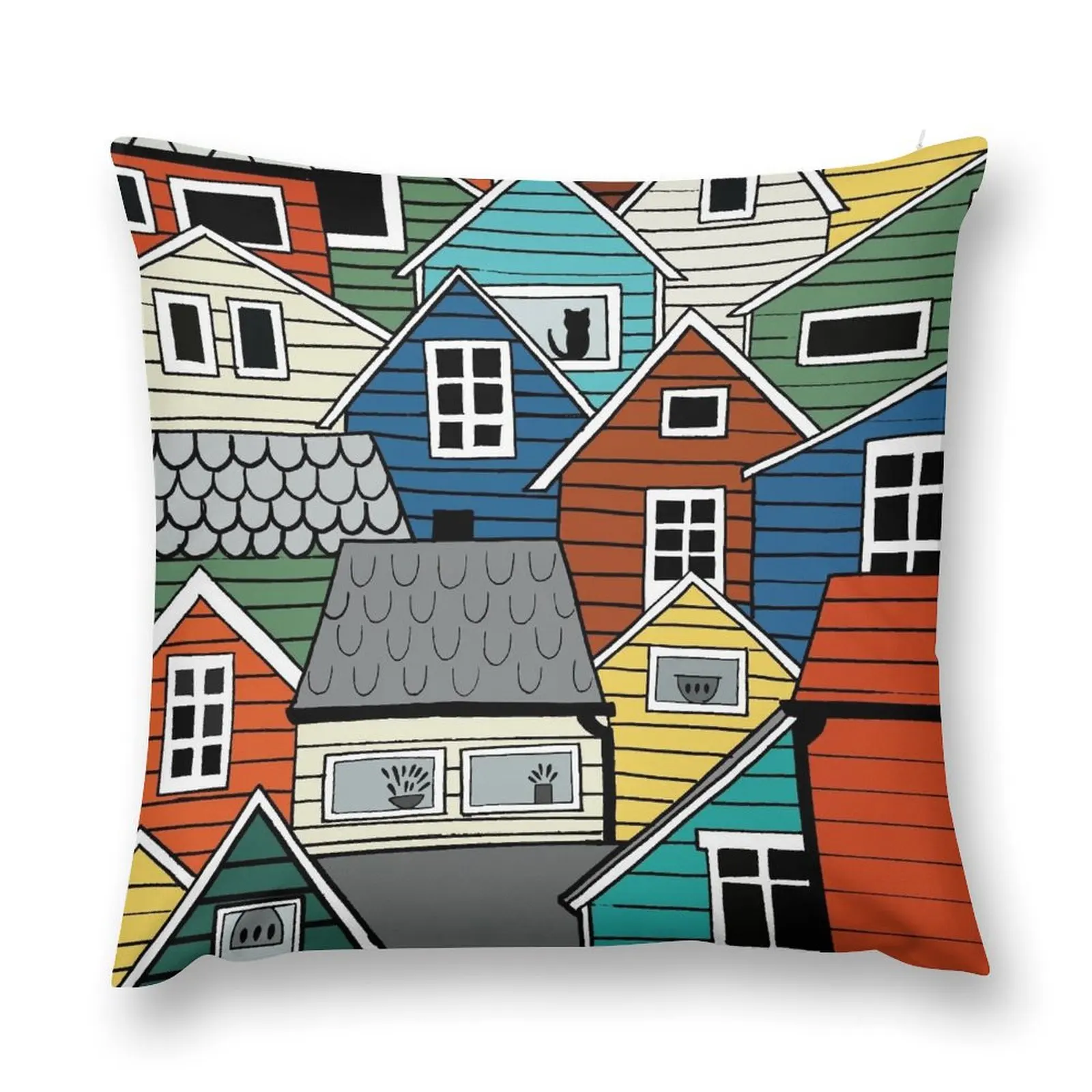 Scandinavia Souvenir I Colourful wooden houses Throw Pillow christmas pillow case Pillow Cover