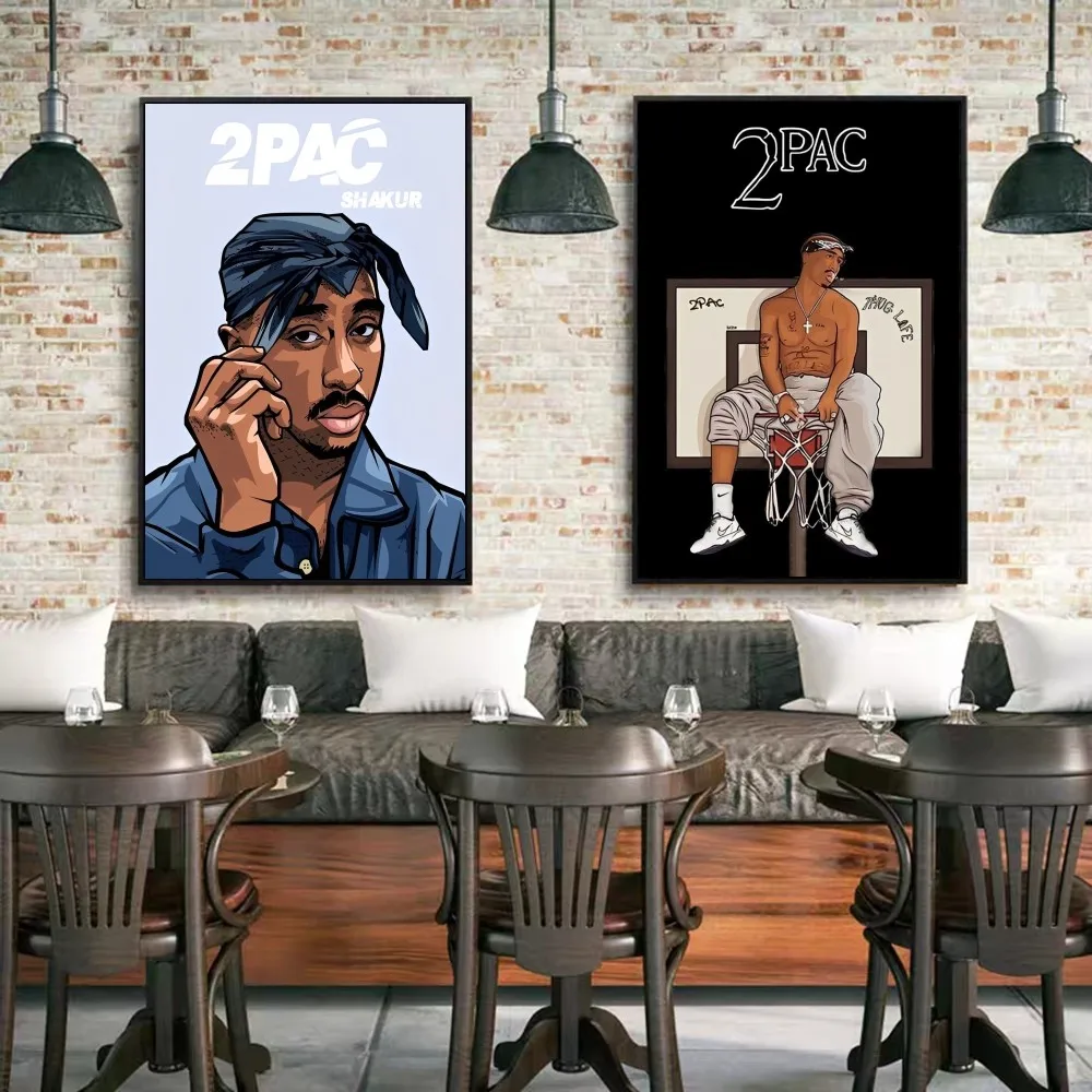 2Pac Tupac Amaru Shakur Movie Sticky Posters Retro Kraft Paper Sticker DIY Room Bar Cafe Aesthetic Art Wall Painting