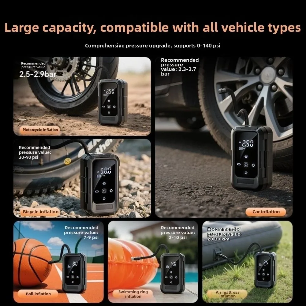 

Fast 150 PSI Wireless Tire Inflator LED Display Portable Rechargeable Air Pump With LED Light Smart Air Pump For Car Motorcycle