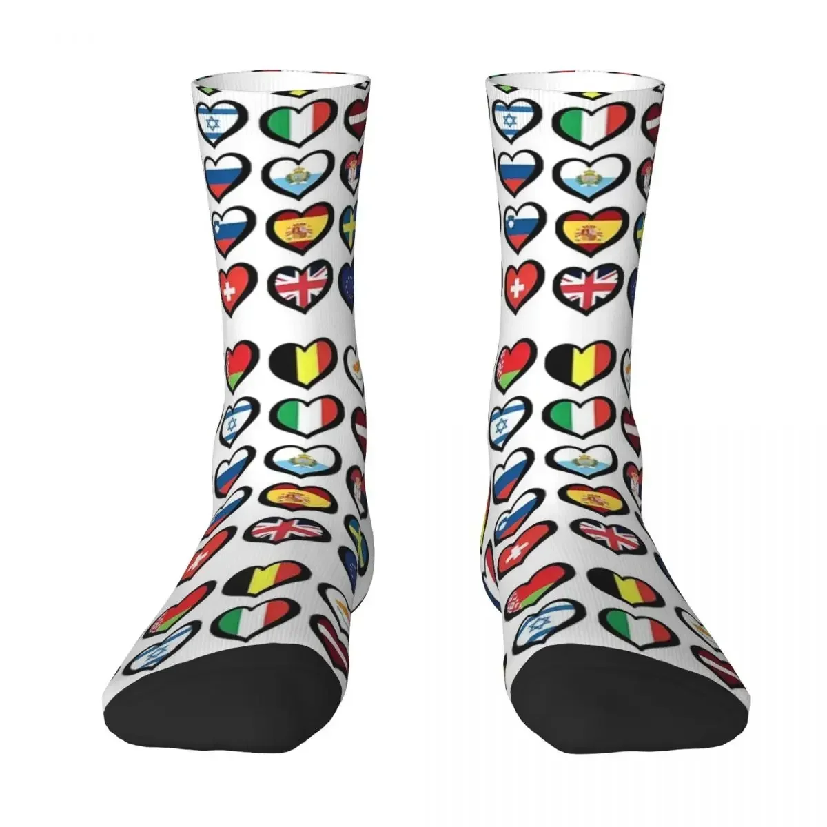 Song Contest Flags Hearts Socks Harajuku Quality Stockings All Season Long Socks for Man's Woman's Birthday Present