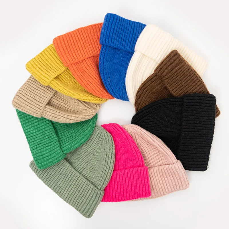 

New Knitted Hat Autumn/Winter Children Hat Simple Solid Color Boys Girls Warm Hoodie Cold Hat Versatile Knitted Hat Caps 4m735