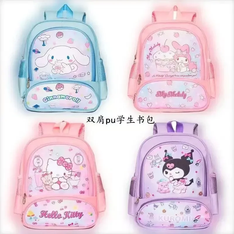 MINISO Hello Kitty Cute School Backpack for Kindergarten Student PU Leather Waterproof Girl Kids School Bag Kawaii Durable