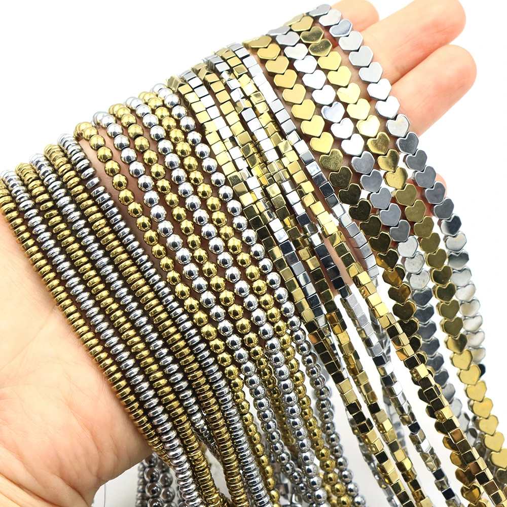 Plating Color Gold Silvery Plated Hematite Loose Beads Natural Stone Irregular Heart Geometric Beads Jewelry Making DIY Bracelet