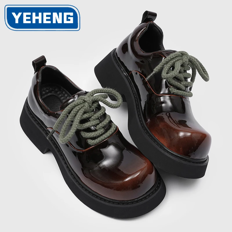 

Japanese-style Men's Derby Shoes Trendy Brand Designer Fashion High-End Street style Round Toe Gradient Color Thick Bottom Shoes