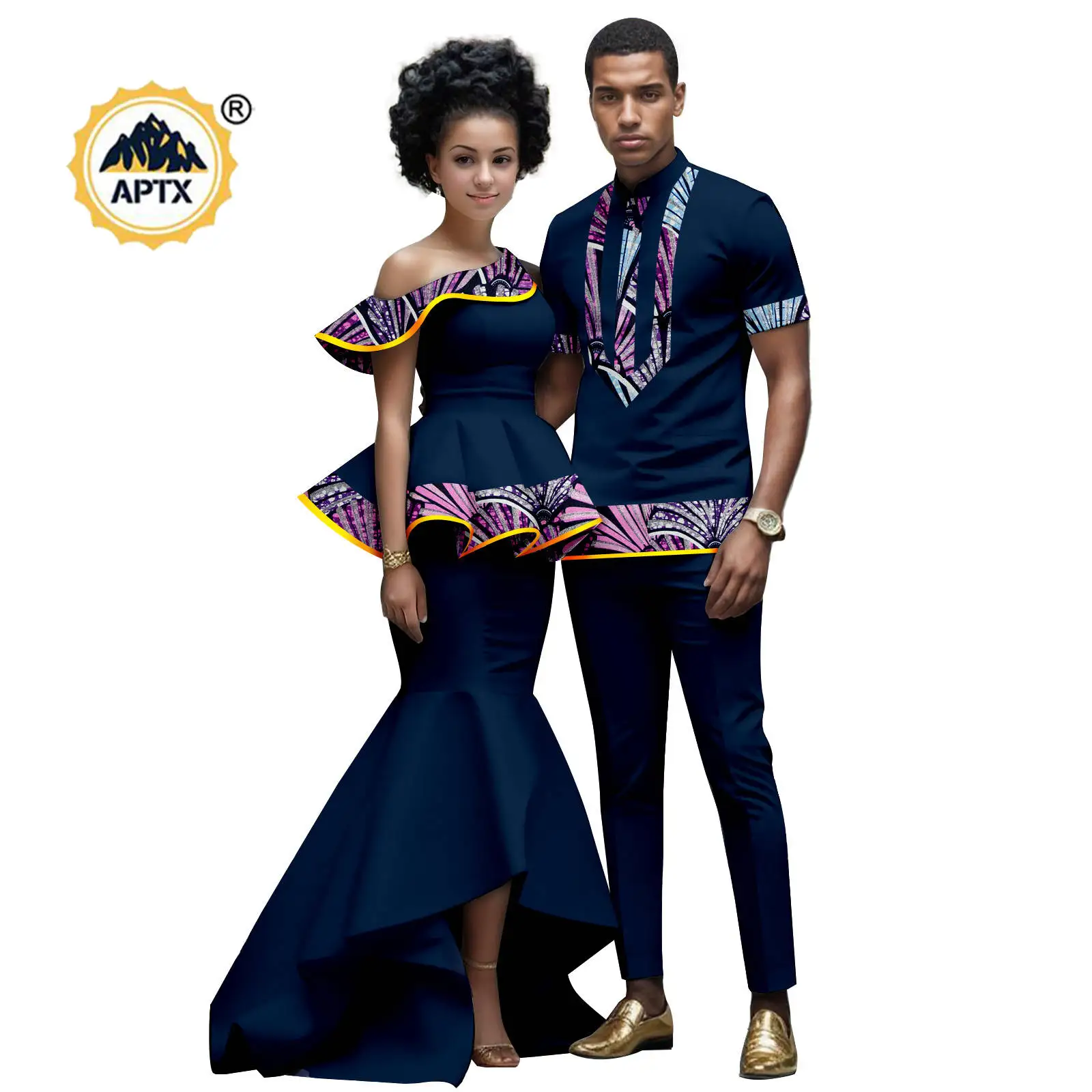 

African Sexy Top and Skirt Sets for Women Matching Couple Outfits African Clothes Dashiki Men Top Shirt and Pants Sets 25C084