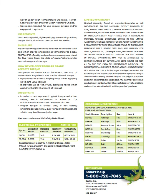 Bostik Never-Seez عادي الصف 1LB زيوت التشحيم لتجميعات الجوز والمسمار