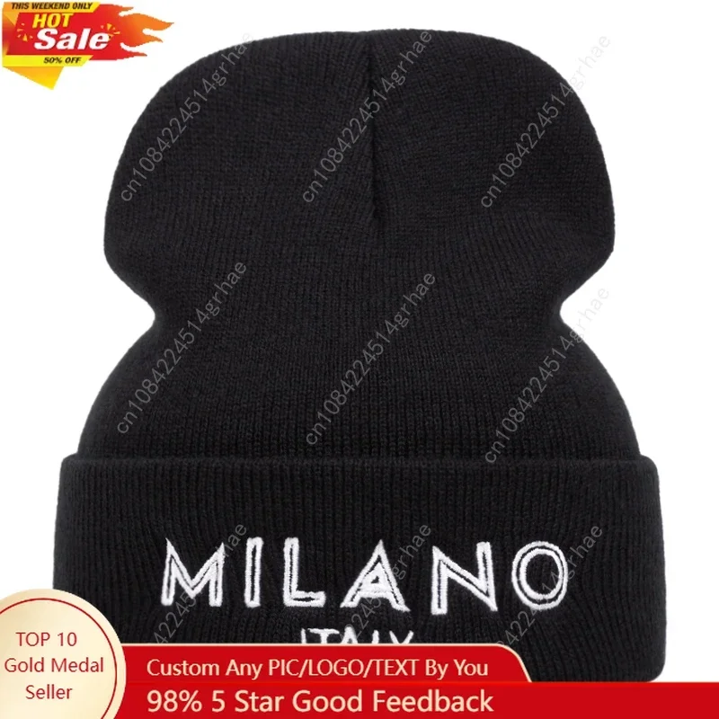 

MILANO letter-embroidered knitted cap for autumn and winter outdoor sports events warm woolen cap, casual and versatile