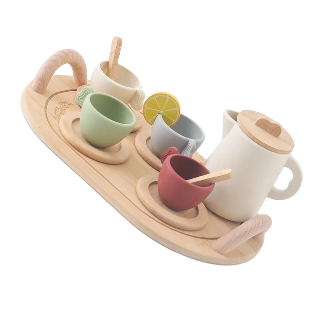 

Tea Cup Toy Girls Toys Kids Tableware Teapot Playset Wood Teaware for Toddler Miniature with Tray