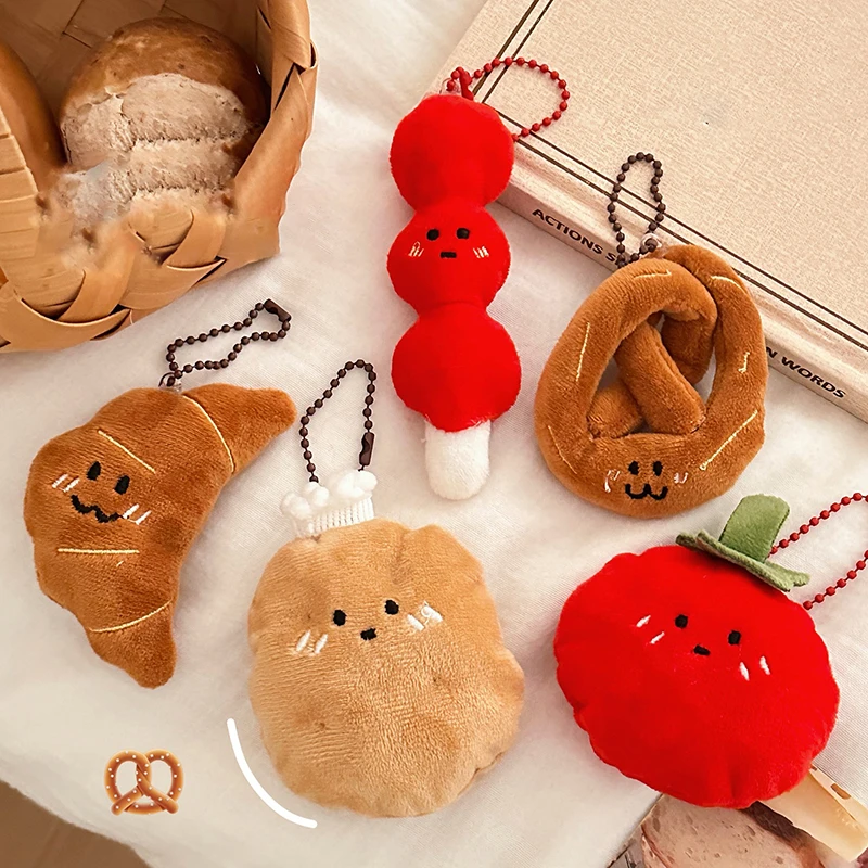 1PC Kawaii Croissant Pendant Bread Doll Stuffed Keyrings Cute Tomatoes Plush Food Keychain For Bag Decoration DIY Accessories