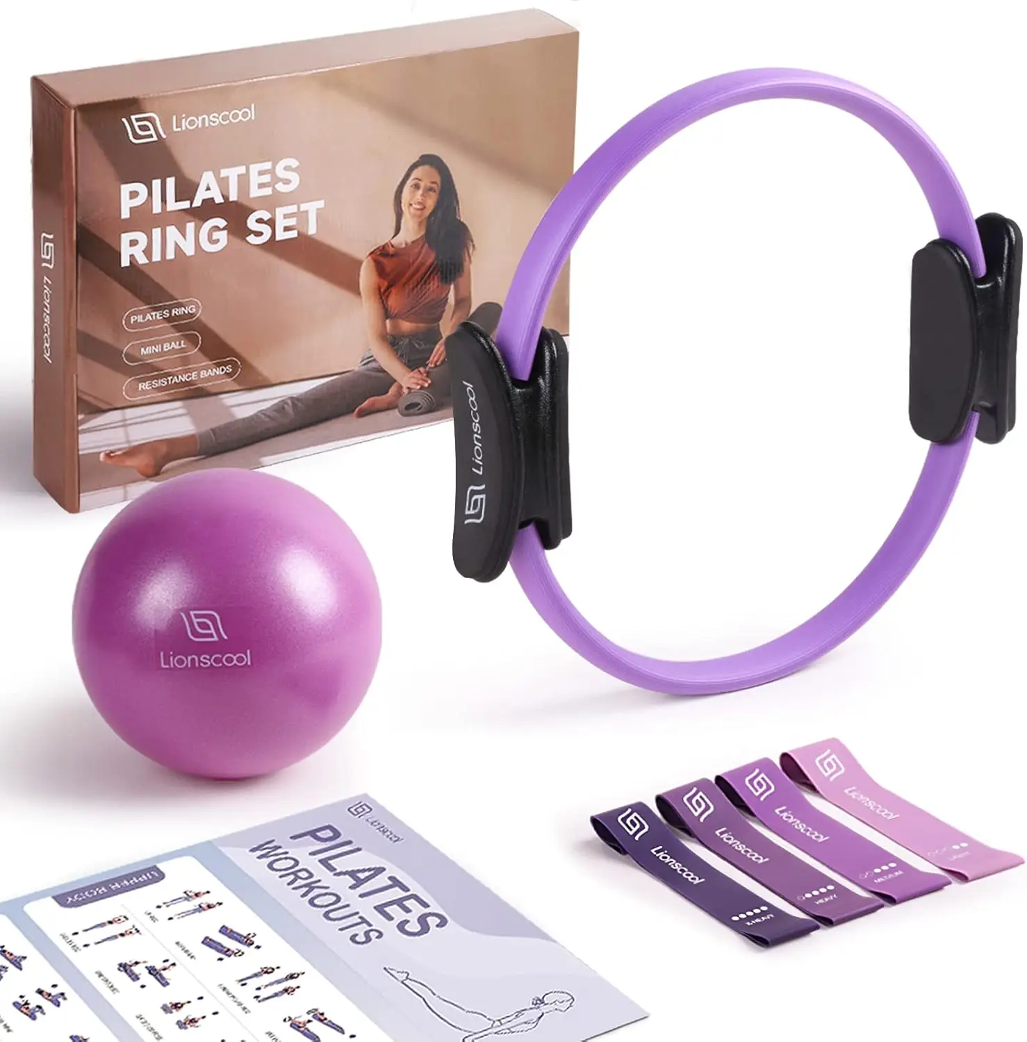 

14" Pilates Ring Set with Padded Handles, Mini Ball, Resistance Bands, Bag & Guide