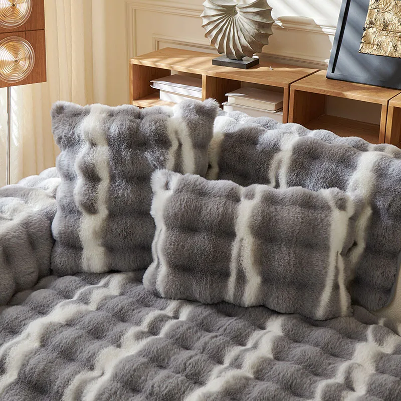 رشاقته تقليد الأرنب الفراء أفخم أريكة الغلاف عدم الانزلاق لينة أريكة منشفة الأريكة غطاء الوسادة لغرفة المعيشة ديكور المنزل الحديث