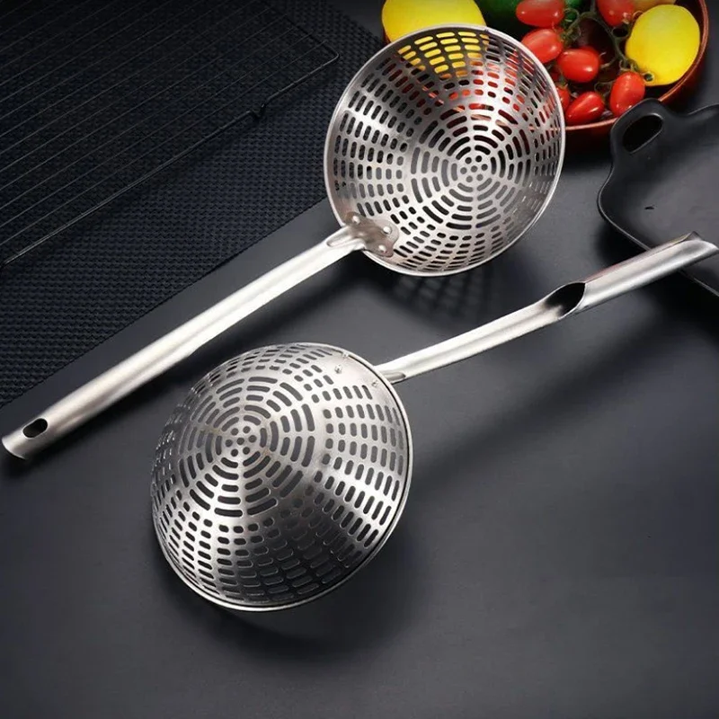 1pc Kitchen Fried Food Net Sieve Tool Spoon Stainless Steel Colander Long Handle Oil Frying Leaky Spoon Household Cooking Tools