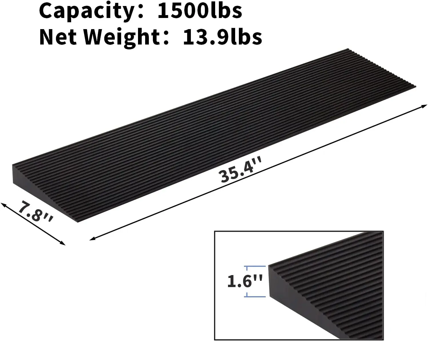 1.6인치 고무 휠체어 경사로 (문턱, 욕실용) - 블랙, 1500파운드(약 680kg) 지지