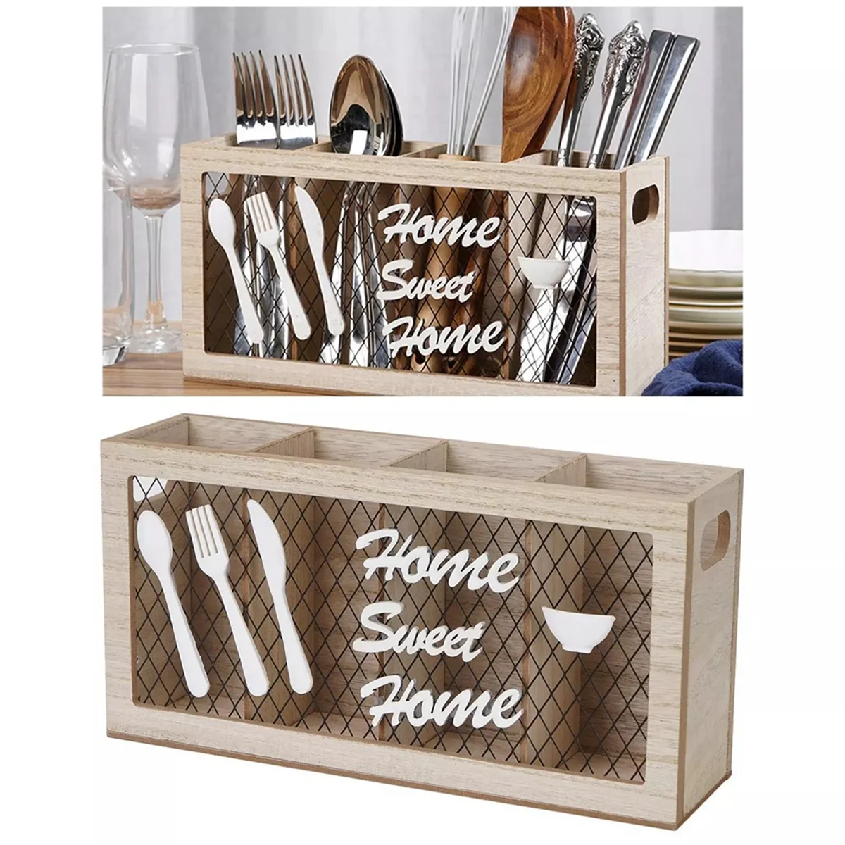 

Wood Utensil Holder Kitchen Accessories Silverware Organizer for Fork Spoon for Kitchen and Home B