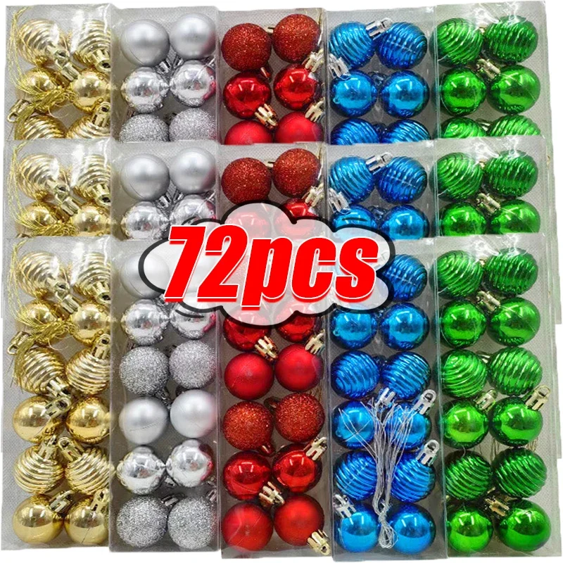 24/72pcs Mini Electroplated Christmas Tree Balls Xmas Tree Pendants Hanging Decoration Set Festival Party Ornament Supplies