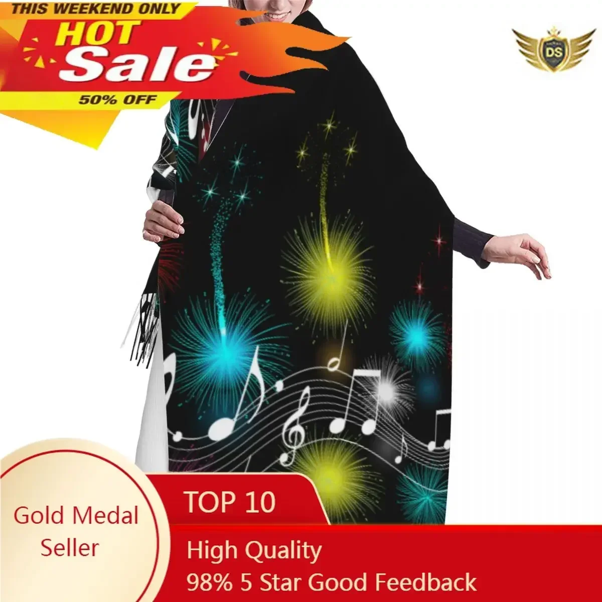 

Music Notes Scarf Winter Long Large Tassel Scarves Soft Wrap Pashmina