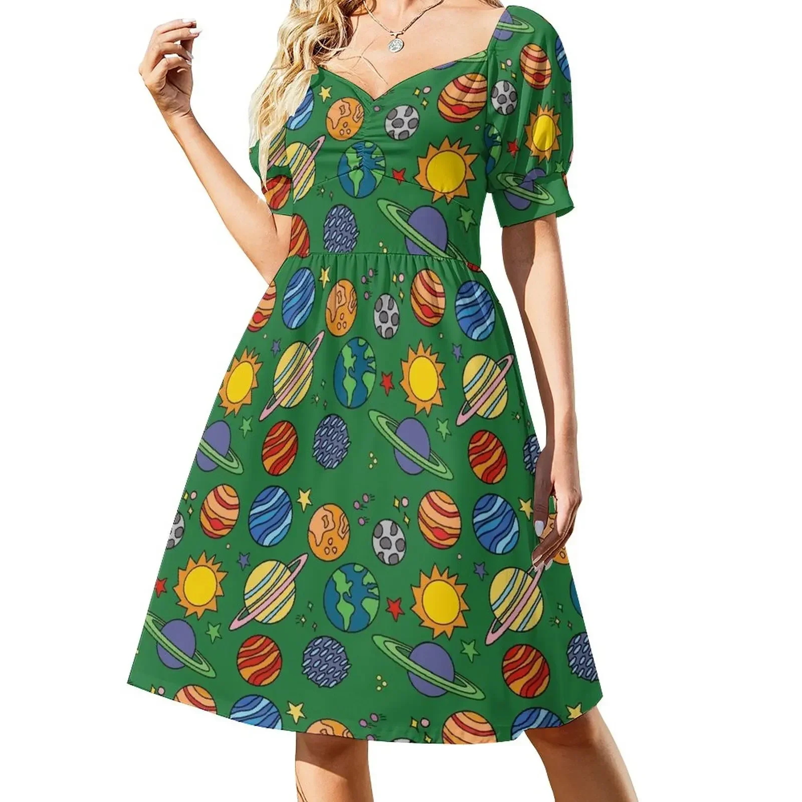 

Planet Print | Space | Earth | Astronomy Science Green Sleeveless Dress dress dresses summer clothes for women Dress