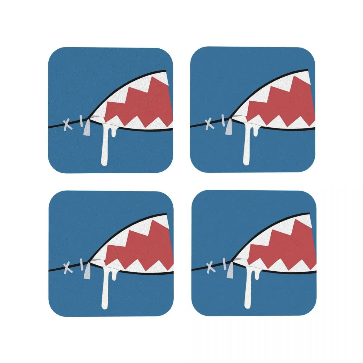 Gawr Gura Shark Mouth Coasters Kitchen Placemats Waterproof Insulation Cup Coffee Mats For Decor Home Tableware Pads Set of 4