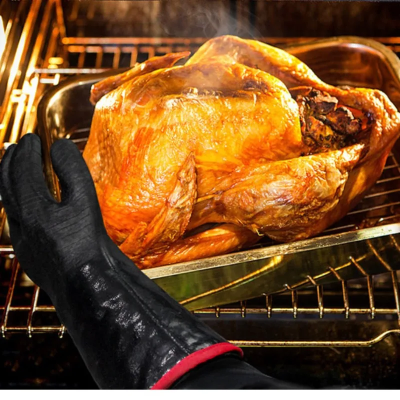 14/18inch BBQ Gloves Neoprene Coating High Temperature Heat Insulation Oil Resistant Long Oven Microwave Barbecue Grill Gloves