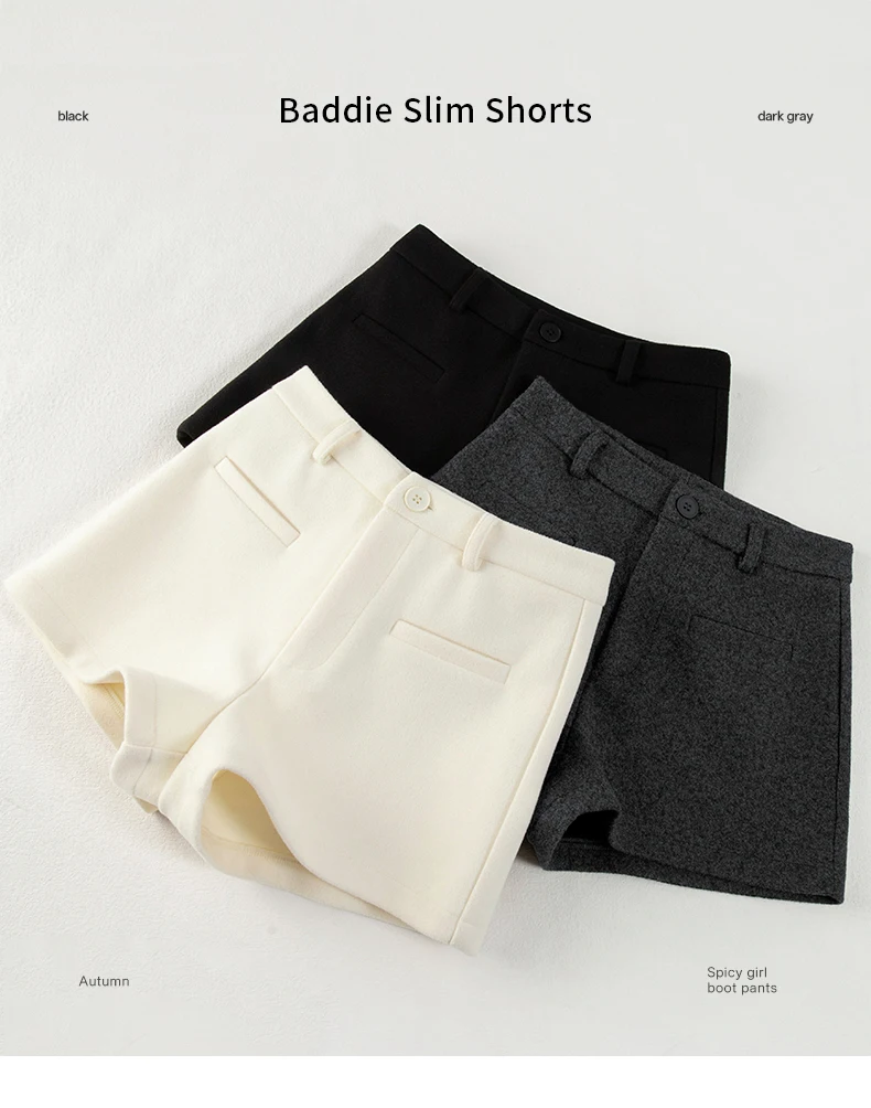 Heiße Mädchen-Shorts aus Wollmischung, elegante, hochtaillierte, schmale A-Linien-Shorts, stylisch, sexy, ultrakurz für Herbst und Winter – Detail 7
